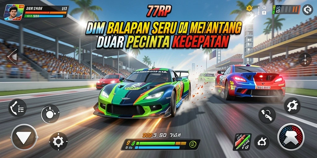 Tampilan menarik dari gameplay balapan di 77RP dengan mobil yang cepat.