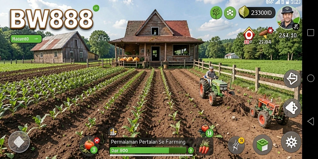 Screenshot gameplay BW888 menunjukkan aktivitas bertani yang seru.