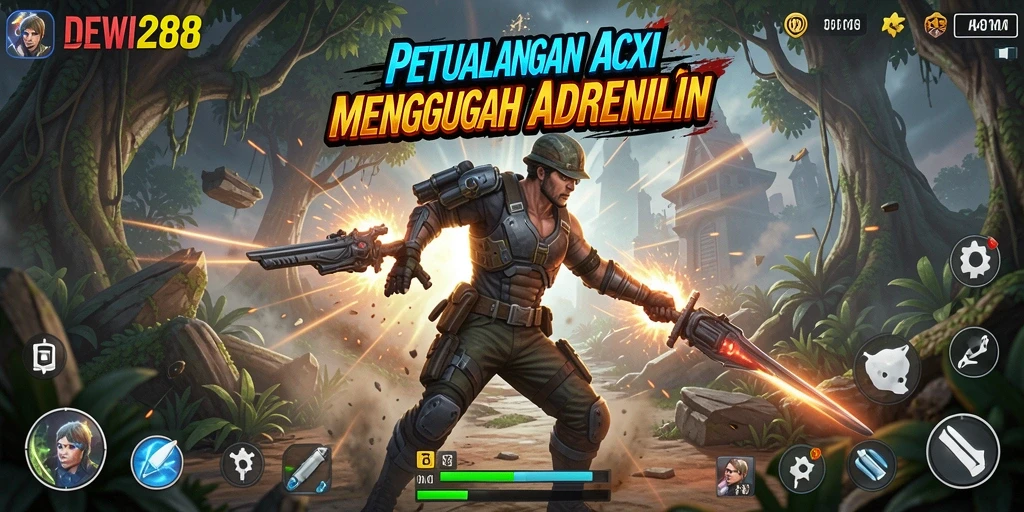 Tampilan gameplay mendebarkan dari DEWI288 di arena pertarungan.