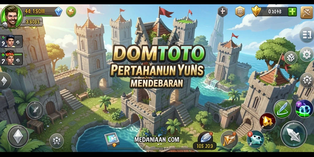 Screenshot menunjukkan aksi menara bertahan yang intens.