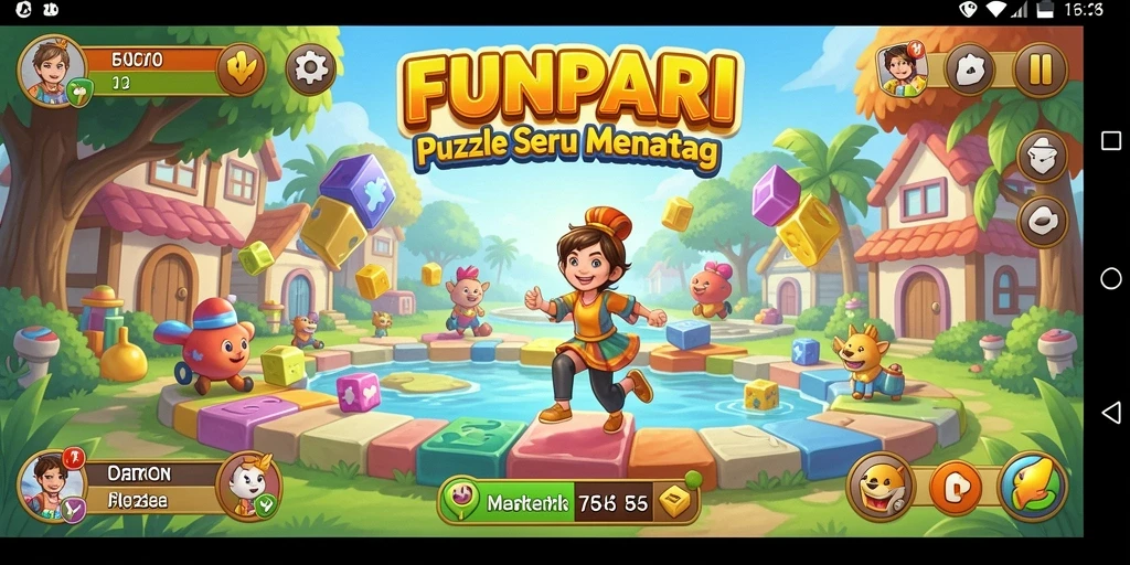 Tangkapan layar utama FUNPARI menampilkan gameplay Puzzle yang menarik.