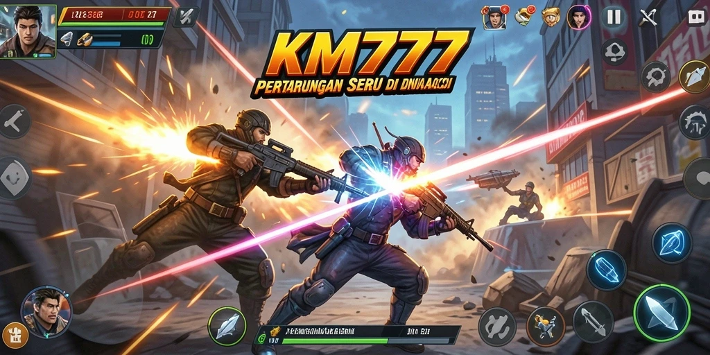 Tampilan seru gameplay KM777 saat pemain bertarung di arena.