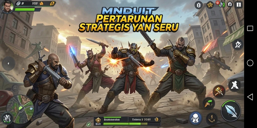 Tampilan gameplay seru di MNDUIT dengan pertarungan tim yang dinamis.