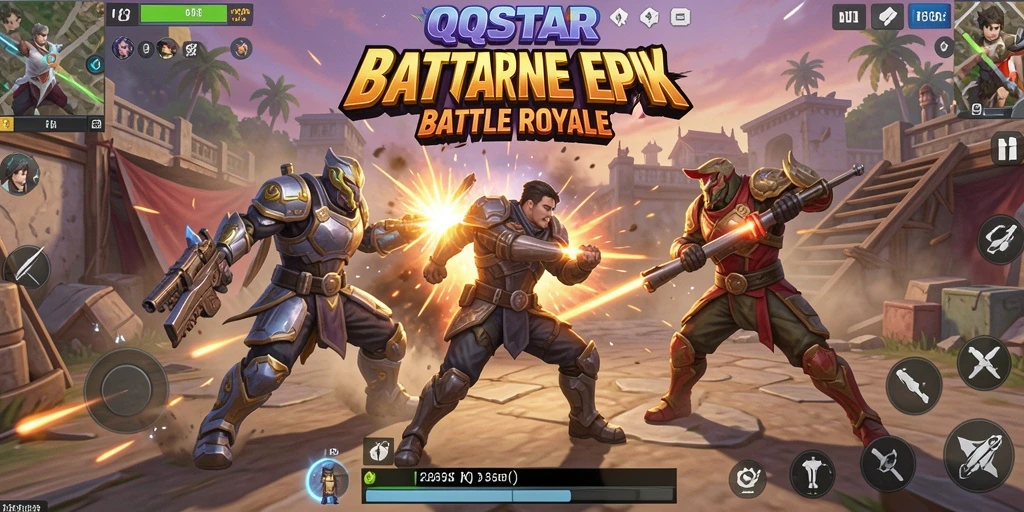 Tampilan aksi seru dalam gameplay Battle Royale QQSTAR.